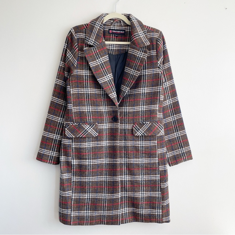 Urban Republic plaid long coat jacket shacket blazer preppy academia holiday M - Picture 4 of 14